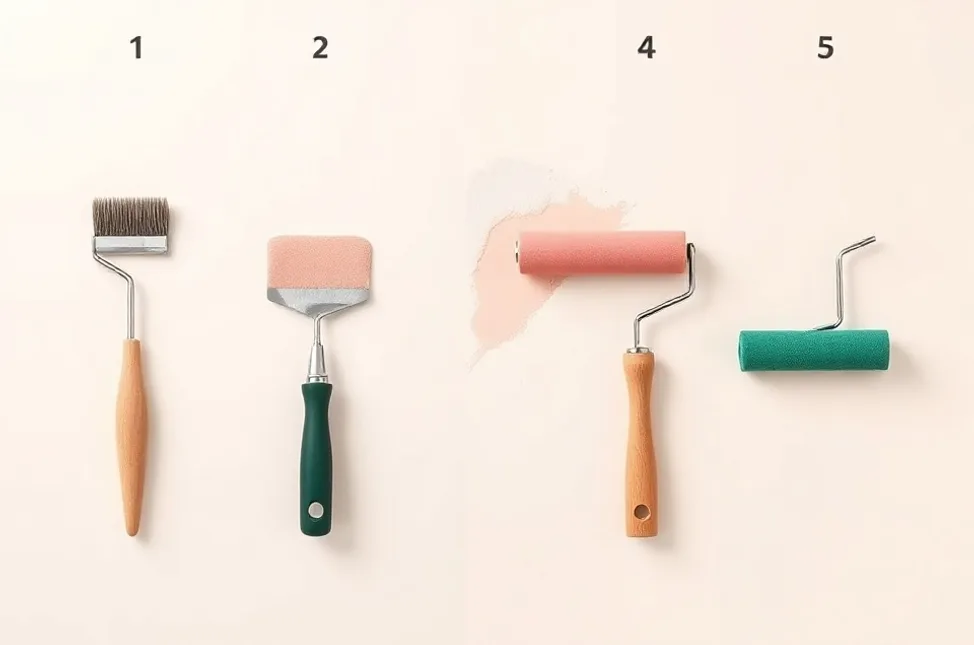Outils de peinture disposés dans l'ordre des étapes du chantier