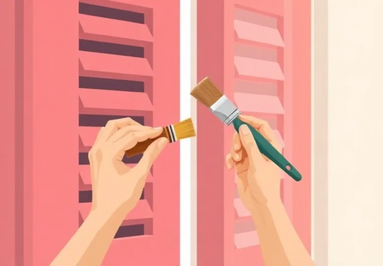 Mise en peinture au pinceau de volets et d'encadrements en bois