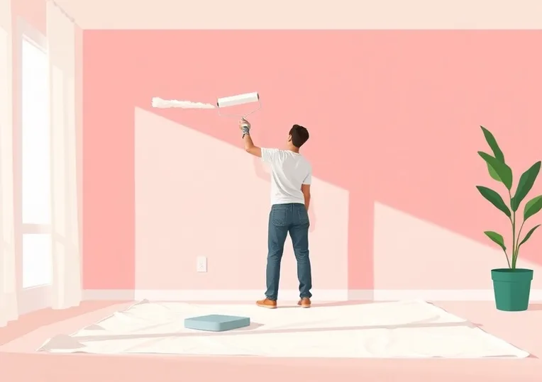Peintre appliquant la peinture au rouleau sur un mur de salon